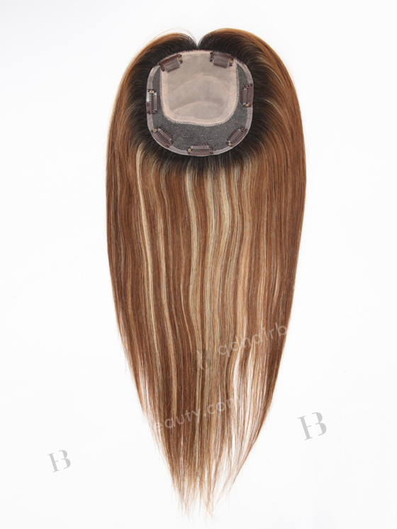 In Stock 5.5"*6.5" European Virgin Hair 16" Straight 6# With 27# Highlgihts, Natural Color Roots Silk Top Hair Topper-141